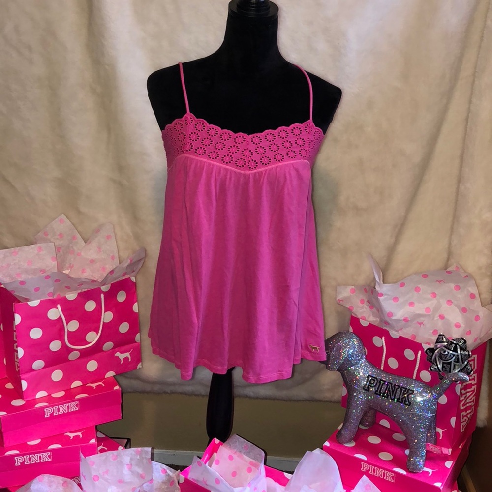 Vintage Vs Pink Eyelet Tank Top Small